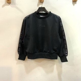 FILA-女童-吸排黑色縮口長袖上衣