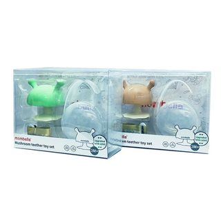 Mombella 啾比小蘑菇固齒器隨身套組(2色可選)(內附防掉繩顏色隨機出貨)
