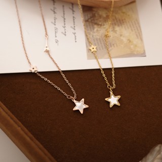 [鈦鋼.項鍊] 星星 貝母項鍊【UME】鎖骨鏈/頸鍊/鈦鋼項鍊 鍍18K金