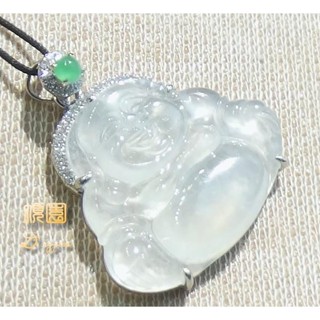＊頂園翡翠＊《極品揭陽工藝木拿泛光玻璃種翡翠「彌勒佛」18K金鑽墜》A貨