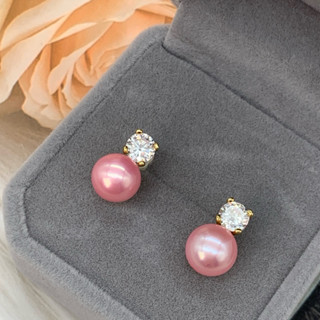 🎀小小飾品🎀天然海水珍珠耳環金珍珠Akoya天女粉、藍玫瑰珍珠王妃款耳釘S925純銀鑲嵌莫桑鑽石（無瑕珠光細膩極亮）