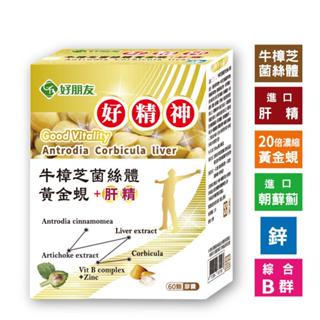 一件免運!!【綠洲藥局】【好朋友】好精神 牛樟芝菌絲體 黃金蜆+肝精 (60顆/盒)