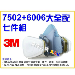 【天隆五金】(附發票) 3M 7502+6006綜合性濾罐 濾毒罐+5N11+501 大全配 半面式防毒面具