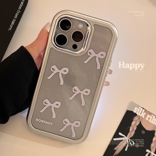 Twinko💗[CA1837]❥質感滿分霧面銀邊框*甜美淡紫色蝴蝶結透明殼/iPhone15 14 13 Pro MAX