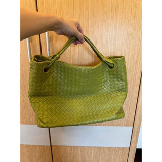 Bottega Veneta BV雙肩揹帶 手提肩揹蘋果綠小羊皮編織包