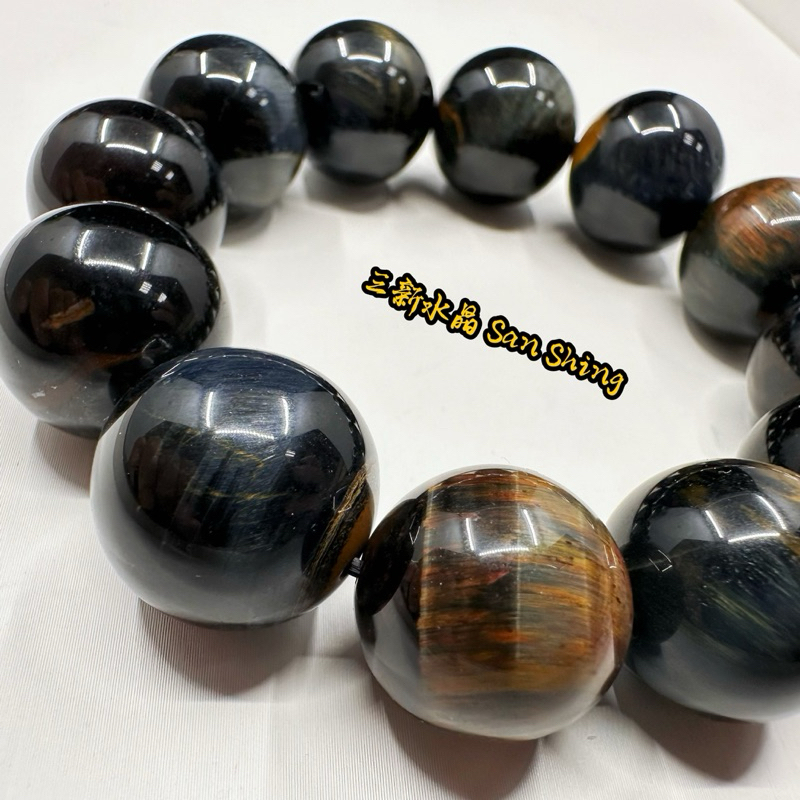 藍虎眼手珠 大顆漂亮 黃藍虎眼 18mm 🌠三新水晶🌠 虎眼手珠 Tigerite 藍虎眼 Tiger's Eye