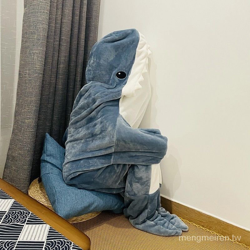 台中面交✨170公分（身高155以下適合）日式可愛沙雕鯊魚睡衣睡袋辦公室午睡毯法蘭絨睡衣