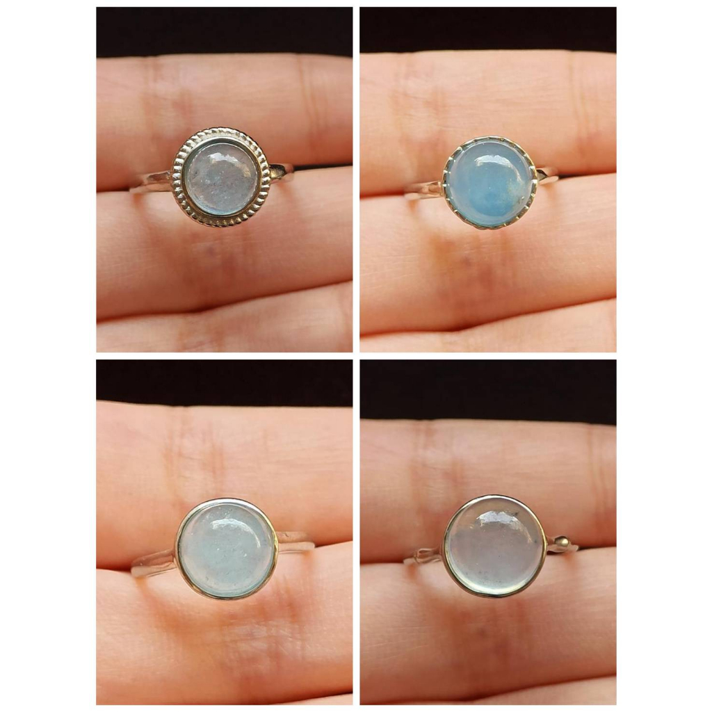 🌊 海藍寶 簡單包邊 圓蛋面 925銀 天然 戒指 活圍 水晶