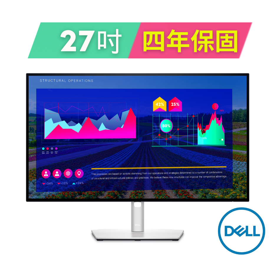 戴爾DELL U2722D-4Y  27吋 2K窄邊美型螢幕 (四年保固/含稅免運) 請先詢問貨況