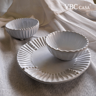 義大利VBC casa-白色花朵系列-雙碗盤3件組