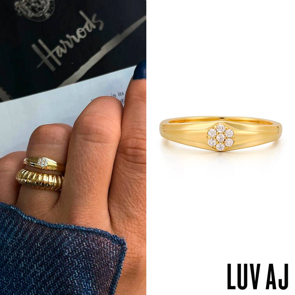 LUV AJ 好萊塢潮牌 金色古典鑲鑽戒指 定情戒指 HEX PAVE SIGNET RING