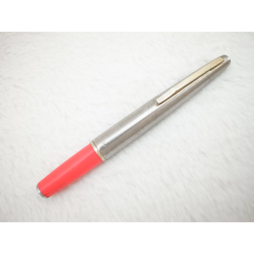 A789 1960s 寫樂 日本製 鋼蓋珊瑚紅桿 14k 細字尖 短鋼筆(7成新)