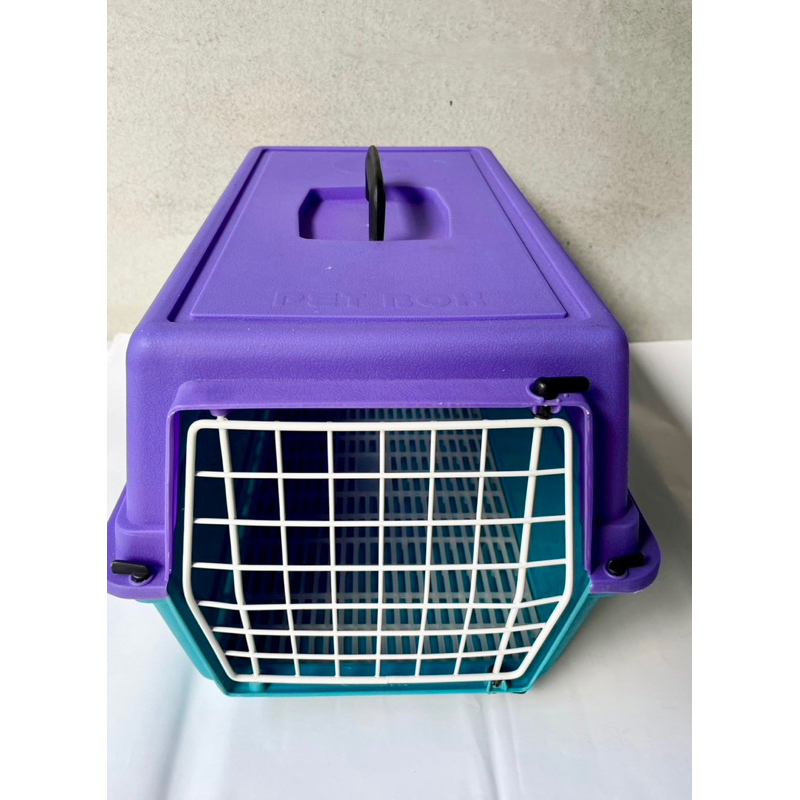 二手-紫X藍綠色小狗貓咪單門寵物外出籠/手提外出籠/寵物運輸籠/犬貓寵物提籠