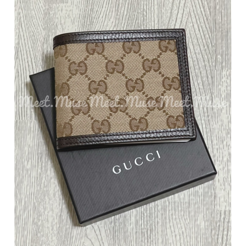 #5 🇮🇹 義大利代購 Gucci 古馳 全新真品 現貨在台 老花GG織布 牛皮雙開短夾皮夾 咖啡色 附專櫃盒防塵袋