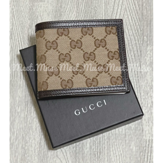 #5 義大利代購 Gucci 古馳 全新真品 現貨在台 老花GG織布 牛皮雙開短夾皮夾 咖啡色 附專櫃盒防塵袋