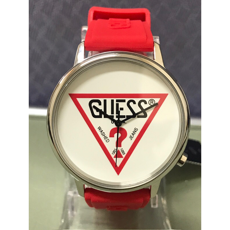 全新潮牌正品GUESS 日本石英機芯/親膚紅矽膠男士流行腕錶
