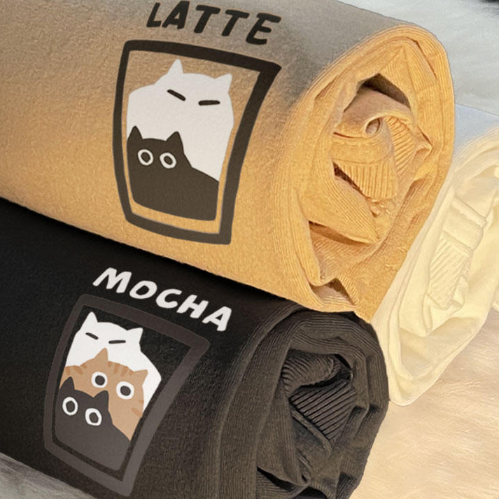 貓咪咖啡種類 LATTE MOCHA 現貨情侶裝 潮T班服 純棉情侶t 短T 【Y0936】  S~XL 萌寵 快速出貨