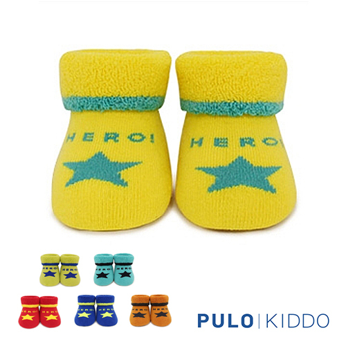 PULO-亮彩反摺小英雄襪Kid-S(7-9cm) 0-1歲寶寶襪 底部止滑膠 學步襪 嬰兒襪