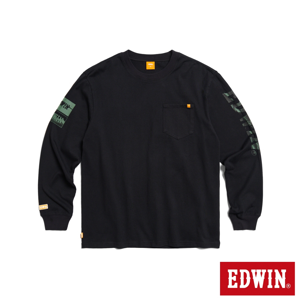 EDWIN 橘標 寬版超重磅小口袋長袖T恤(黑色)-男款