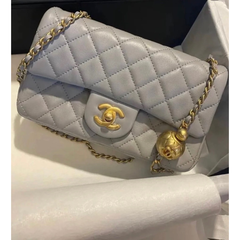 全新 Chanel 香奈兒 21B 灰色金球 灰金球 coco20 cf20 經典口蓋包 大mini（AS1787）