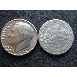 【全球郵幣】USA美國1974年D記 1角10分鎳幣one dime 稀有羅斯福總統 AU