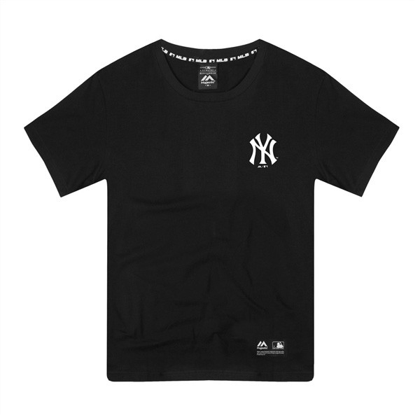 【Majestic】MLB NY 紐約 洋基 短T 背後幾何Logo 經典黑 情侶款 潮流【ANGEL NEW ERA】