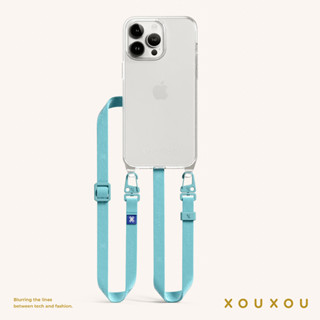 XOUXOU / 12mm細背帶掛繩手機殼組-透明Clear&天青藍Pool