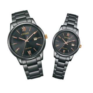CITIZEN星辰錶 PAIR對錶BM6976-72E+EW2316-79E光動能情侶對錶/黑 27.5mm+40.mm