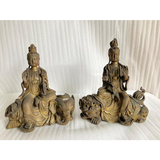中式經典仿古傢俱..…黃銅雕~文殊.普賢菩薩(一對)20x11x22(單件尺寸)
