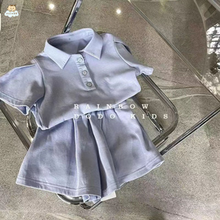 韓版女童休閒套裝 網紅時髦 韓版童裝女童夏季套裝洋氣兒童寶寶休閑Polo領上衣短褲兩件套