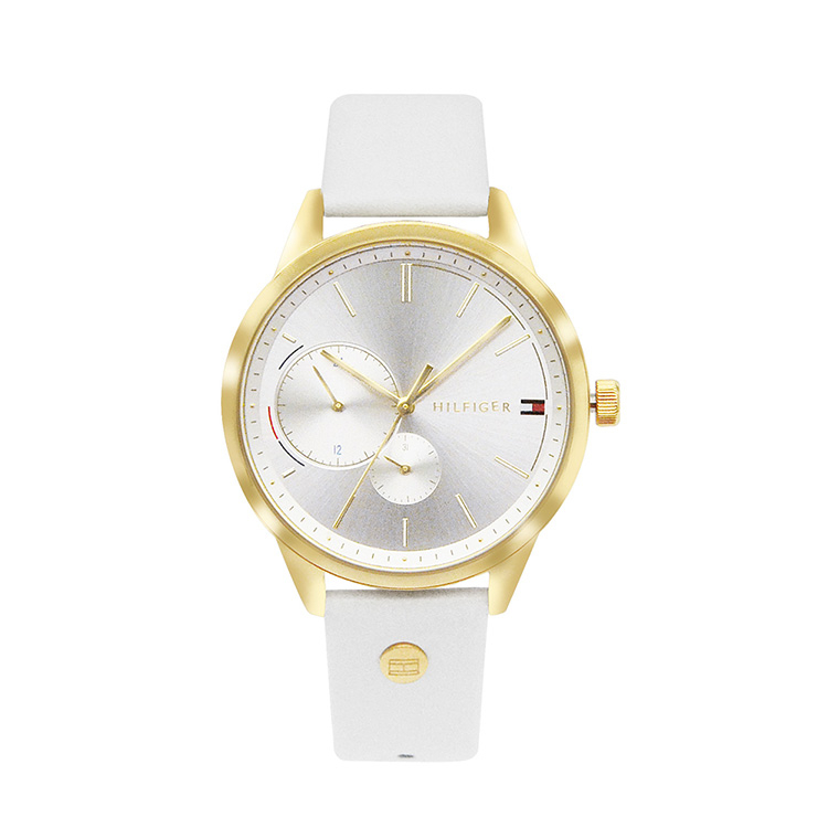 Tommy Hilfiger l 金殼 銀白面 白色皮革錶帶女錶-1782018