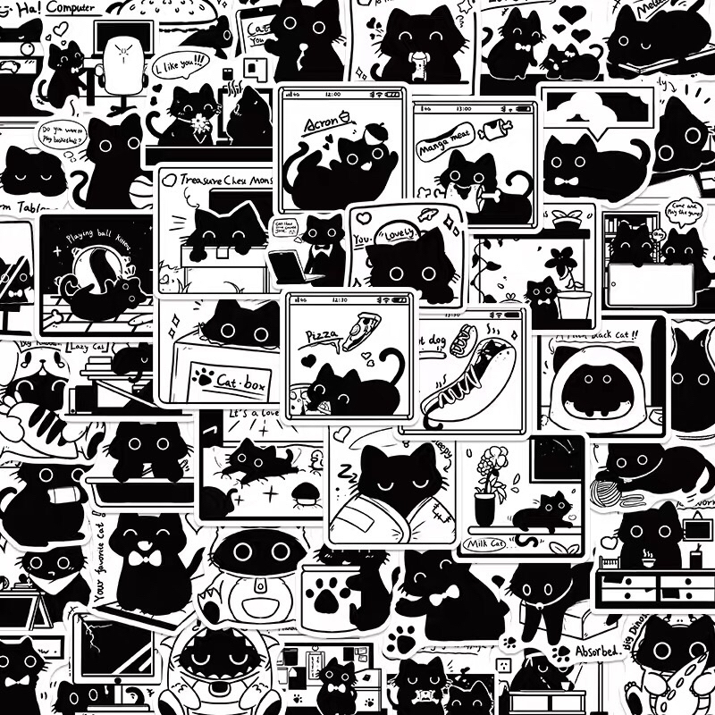 [現貨]小黑生活筆記貼紙 貓咪 卡通 可愛 防水 日常 裝飾 個性貼紙 iPad電腦手機殼貼紙