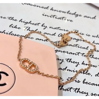 二手旗艦 Christian Dior 迪奧 LOGO 玫瑰金 水鑽 手鍊 (中友店)
