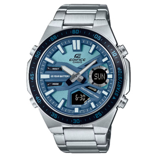 CASIO卡西歐 EDIFICE 雙顯男錶十年電力資料記憶腕錶 EFV-C110D-2B / 藍面 46.9mm