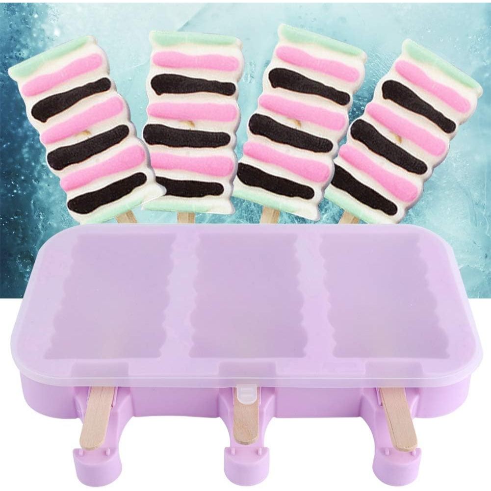 積木款 粉紫色造型雪糕冰棒矽膠模(3連) 巧克力 蛋糕 糖果 果凍 雪糕 慕絲 奶凍 冰棒 製冰盒 冰淇淋 手工皂