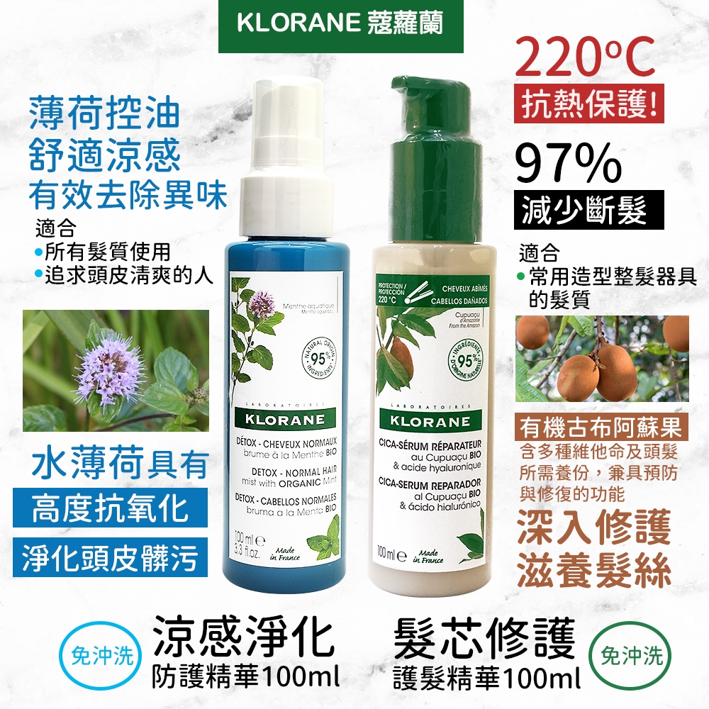 Klorane 蔻蘿蘭 頭皮精華液100ml 涼感淨化防護精華/髮芯修護護髮精華