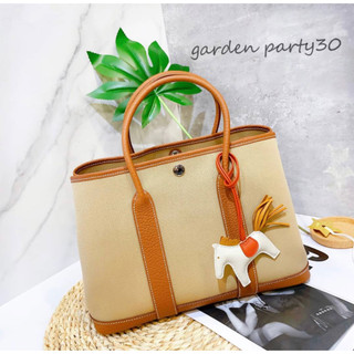二手旗艦 Hermès Garden Party 30公分 拚色 風衣米色+焦糖色 (中友店)