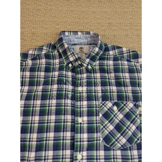 Timberland 藍綠色棉質短袖襯衫 格紋襯衫 格子襯衫