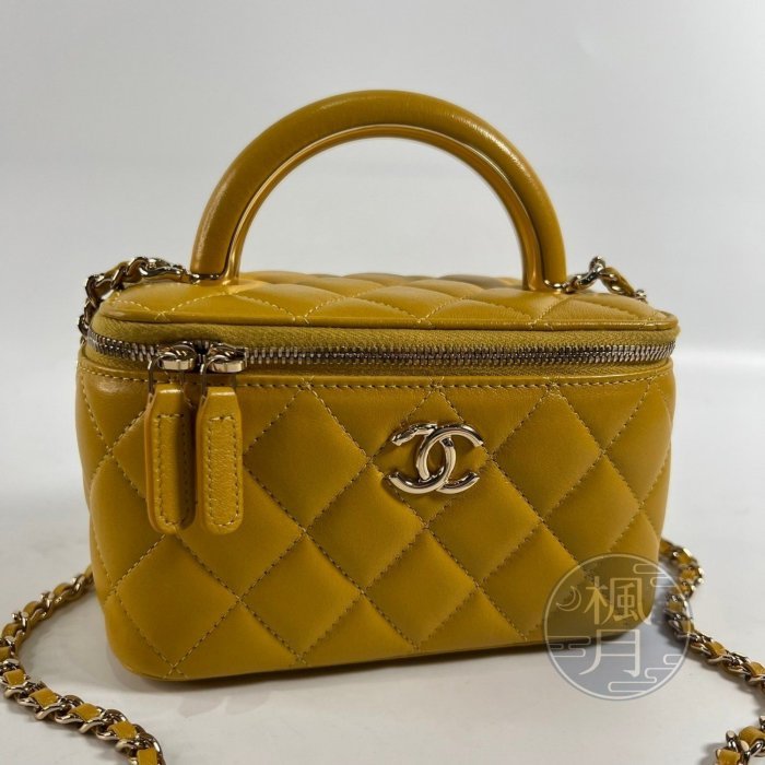 BRAND楓月 CHANEL AP2846 芥黃 金羊 COCO 手把鏡子 化妝箱包 VANITY CASE 晶片款