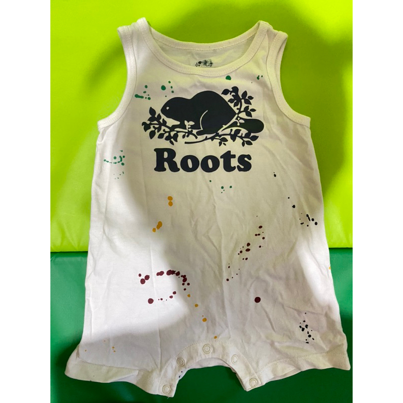 Roots 無袖嬰兒白色包屁衣 男女童包屁衣 嬰兒包屁衣（二手）