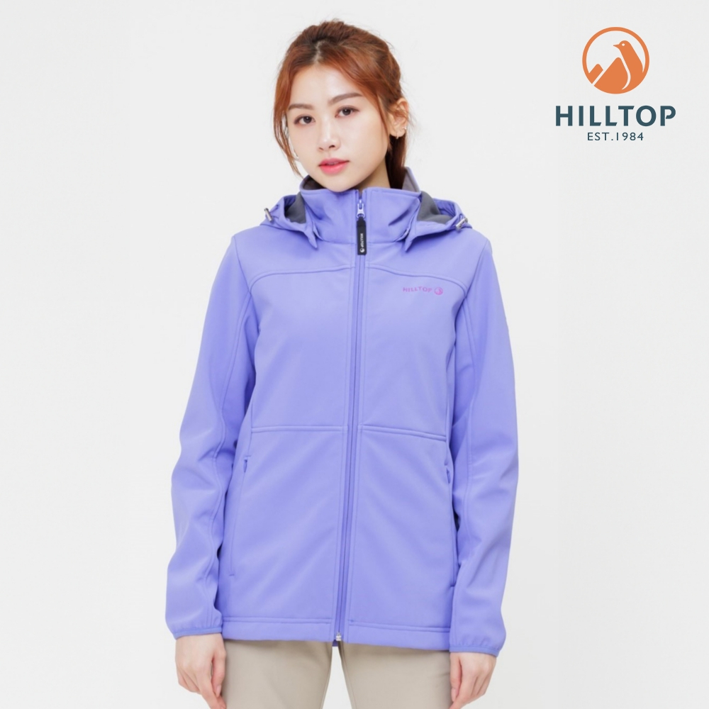 【Hilltop山頂鳥】SOFT SHELL軟殼衣防風透氣保暖彈性可拆帽外套 女款 紫｜PH22XFZ8ECJ0