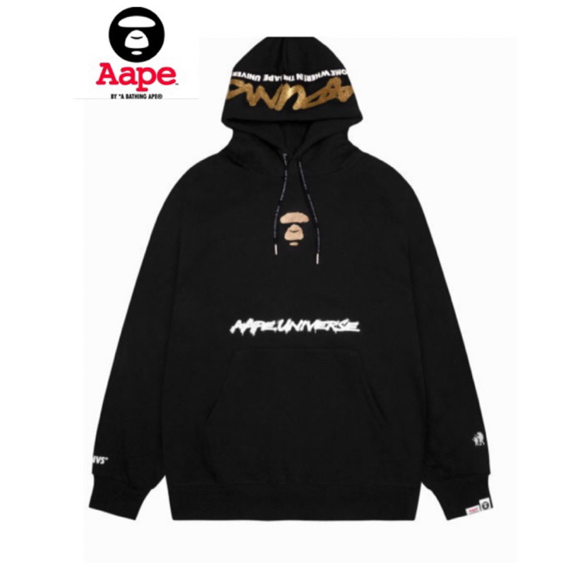 AAPE Moonface printed hoodie ape 23連帽長袖T恤 帽T 潮流 猿人 黑色 正品門市