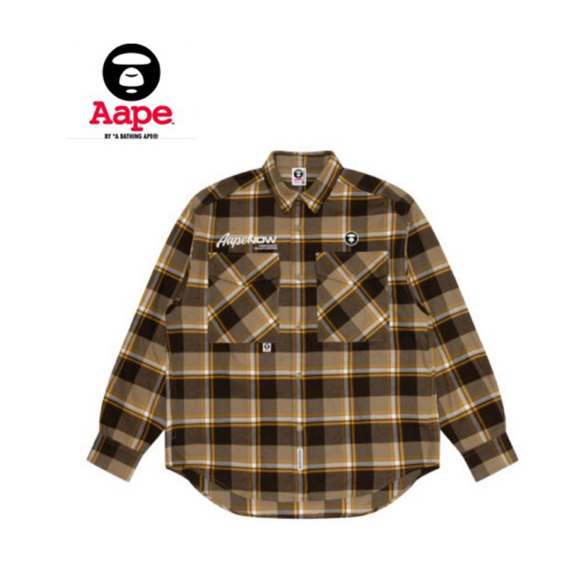 AAPE Moonface patch plaid shirt 23 ape 法蘭絨 長袖格紋襯衫 潮流 猿人 正品