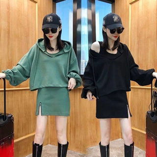 兩件式 秋季新款連帽女兩件套大碼網紅氣質韓版時尚短裙套裝