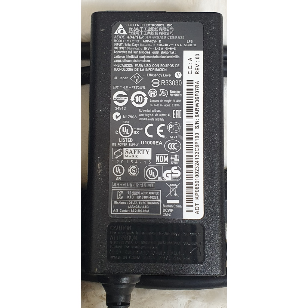 [自售9成新]Acer 宏碁 ASUS 華碩 筆電充電器變壓器 19V3.42A 65W 黃插口