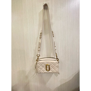 Marc Jacobs/MJ真皮菱格紋白色雙層相機包/正品7成新