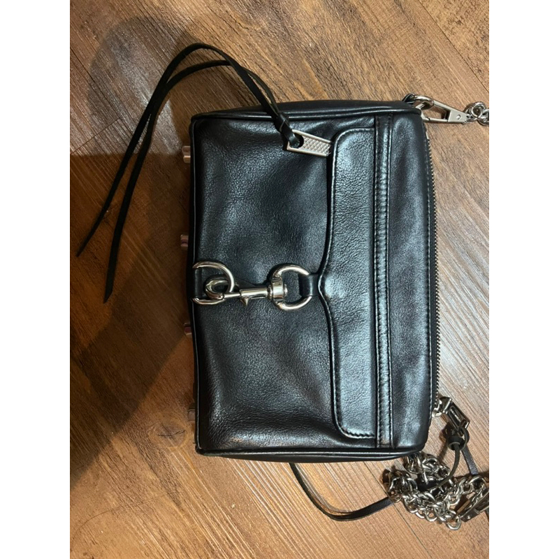 二手Rebecca Minkoff 經典mini mac crossbody黑亮銀鏈