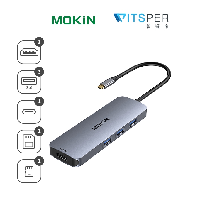 MOKiN 8合1 hub 雙HDMI高畫質集線器 （UC0409）｜雙屏支援 極速傳輸｜WitsPer智選家
