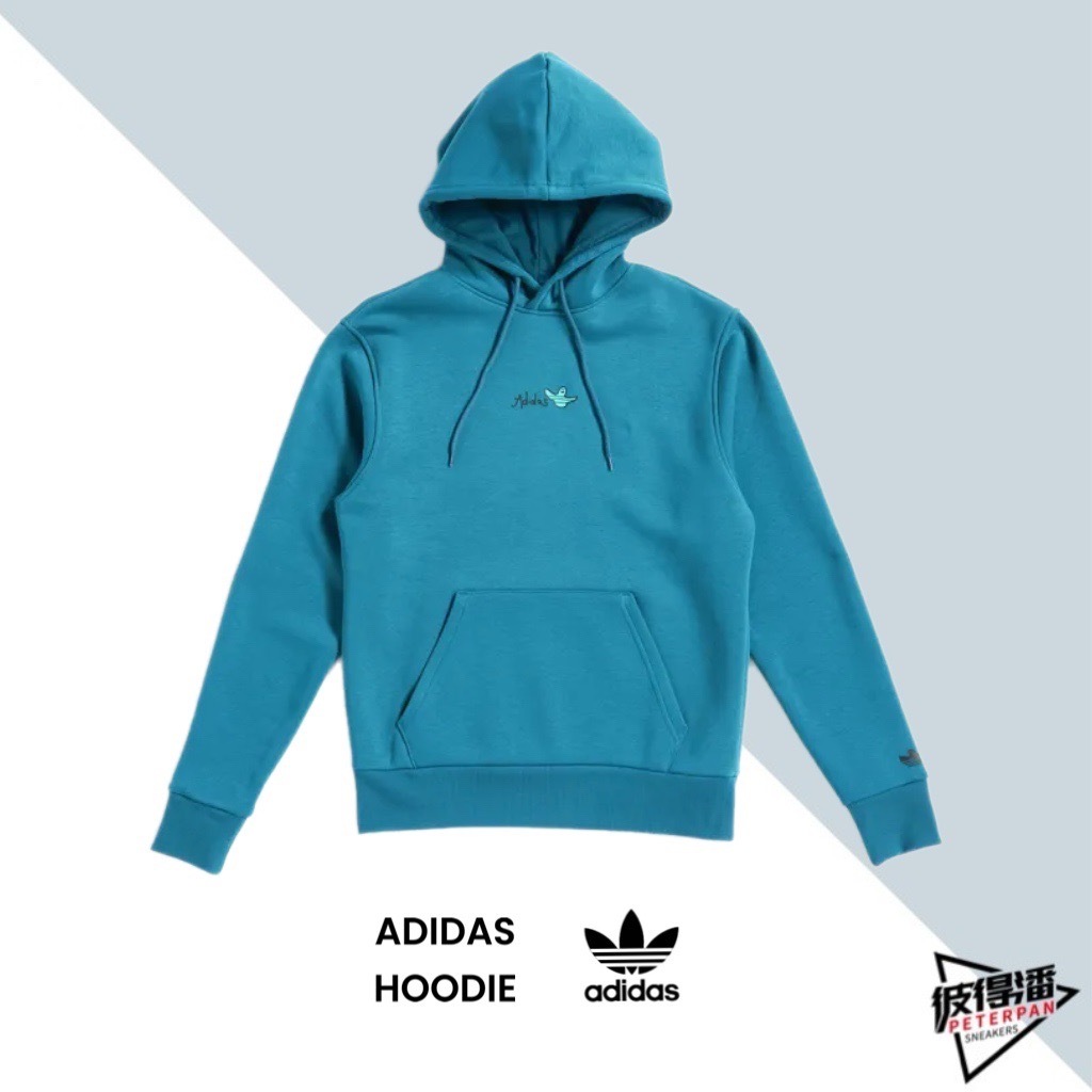 ADIDAS HOODIE 長袖上衣 帽TEE 藍綠 HC2196【彼得潘】