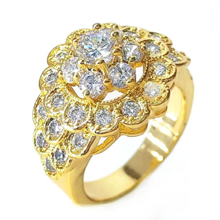 H4355 超閃亮太陽花朵黃金鑽戒 貴氣鑽石黃金戒指 鍍24K金 華麗風貴婦款 花朵水鑽 女戒指 韓系飾品 仿金/防退色
